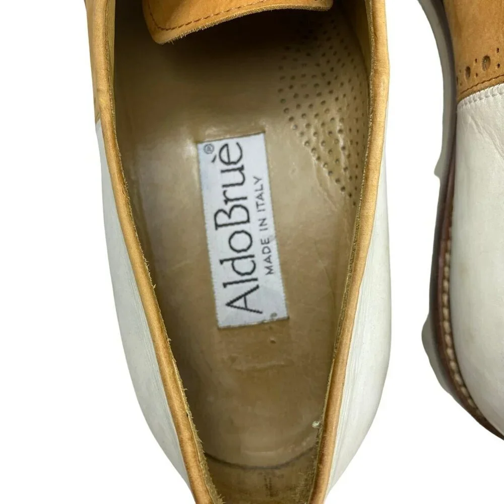 Aldo Bruè Men's Tan White Leather‎ Wingtip Oxford Shoes Size 7